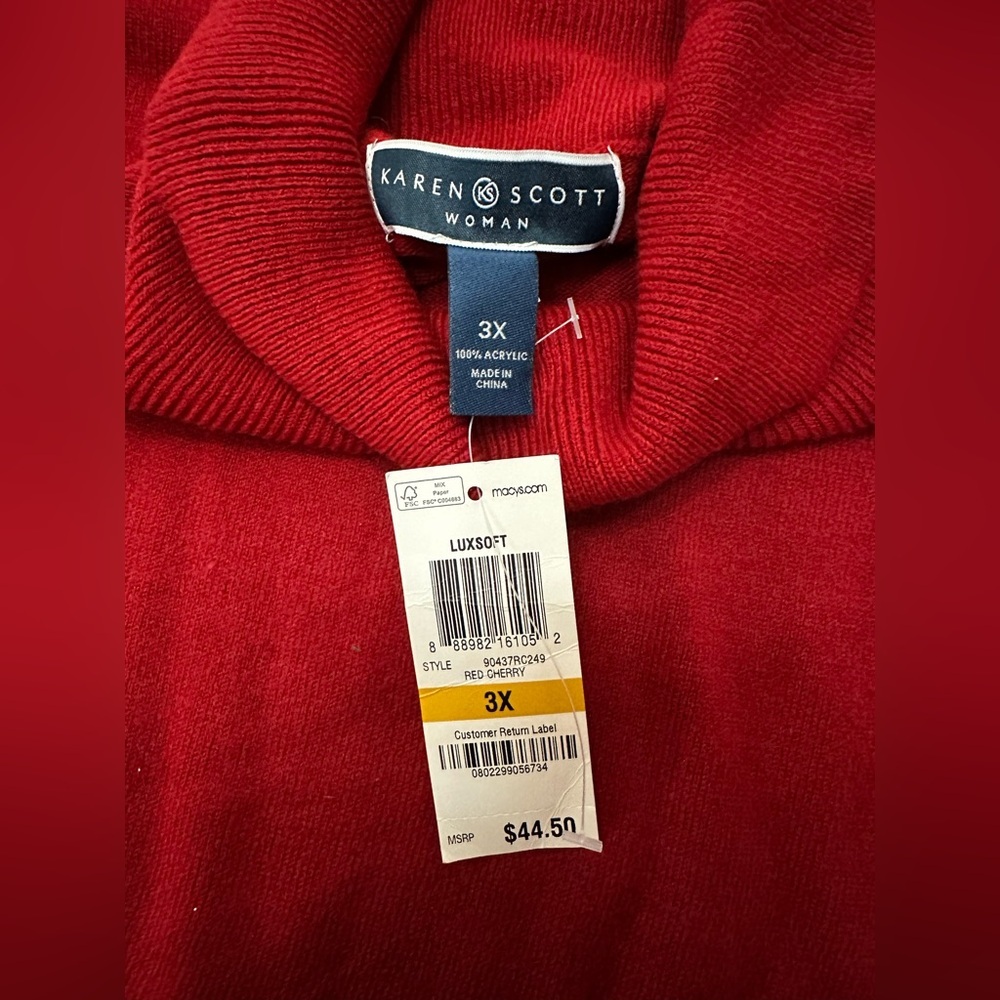 Karen Scott Vibrant Red Cowl Neck Sweater - Picture 5 of 10